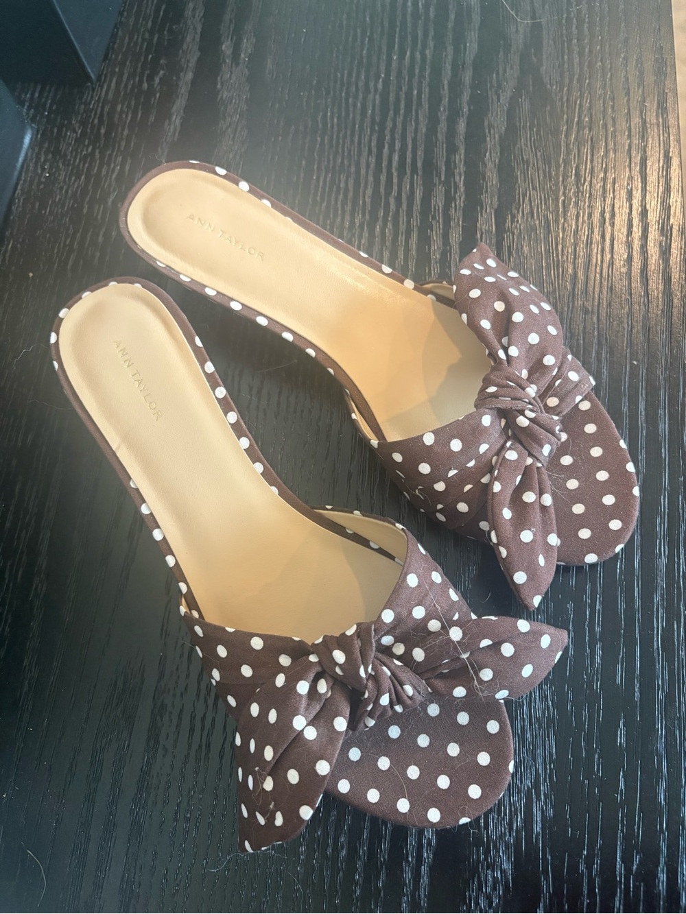 Ann Taylor Brown Polka Dot Bow Mules